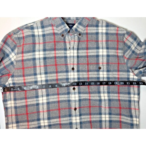J.Crew Mens Large Gray Plaid Flannel Shirt Elbow Patches Grunge Outdoor Workwear - Picture 8 of 12